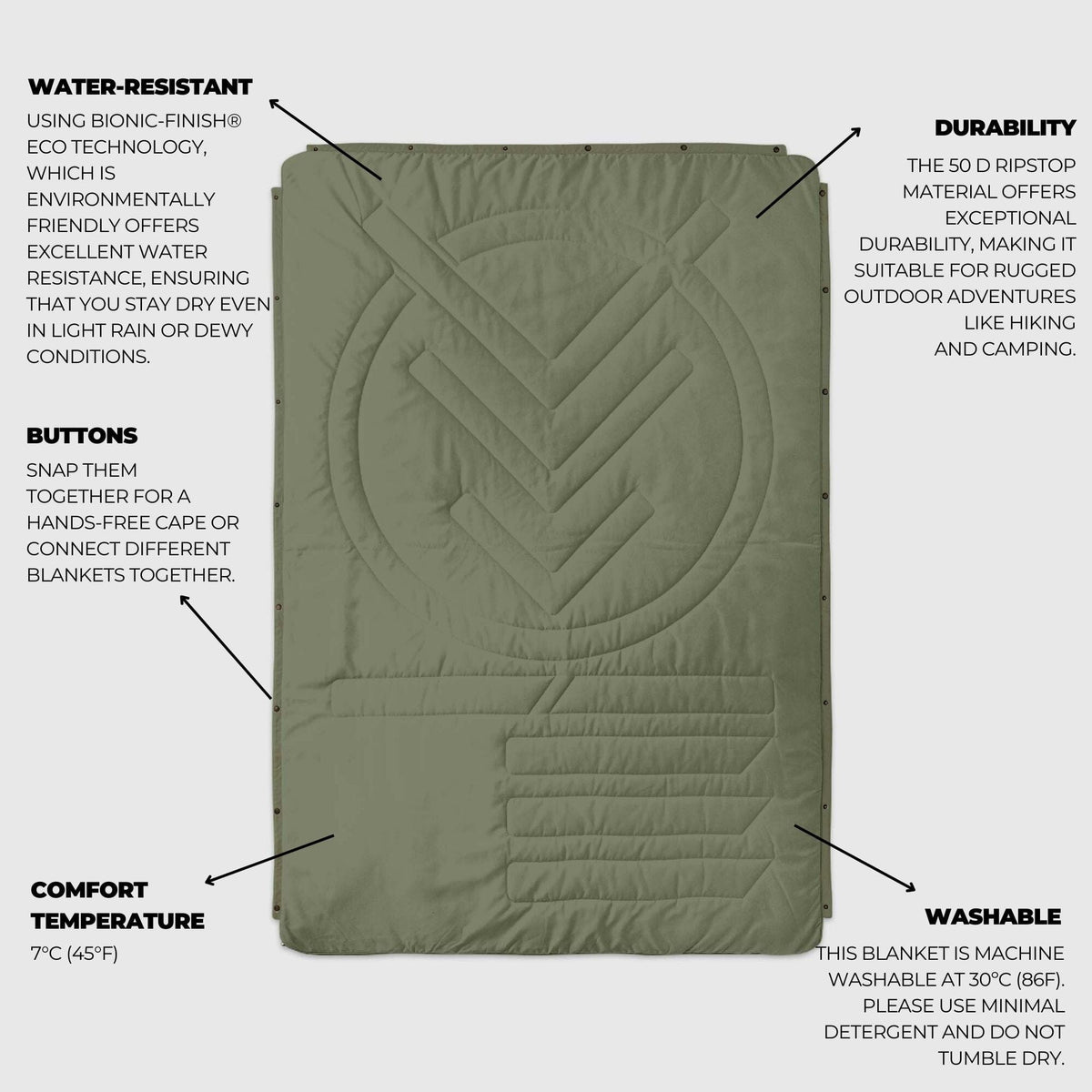 VOITED CloudTouch® Indoor/Outdoor Camping Blanket - Olive Blankets VOITED 