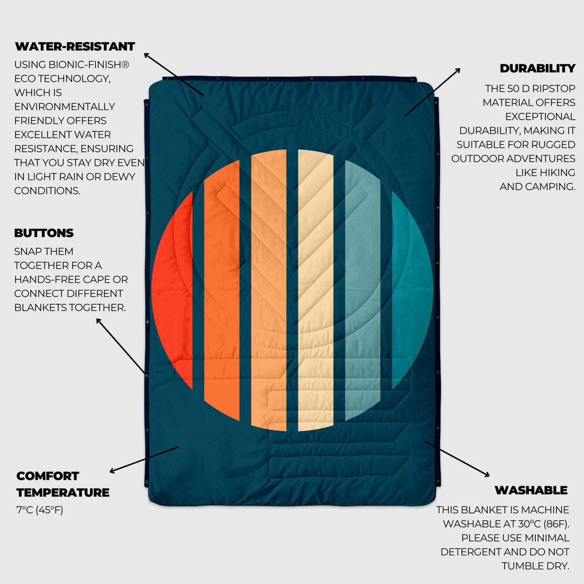 VOITED CloudTouch® Indoor/Outdoor Camping Blanket - Sunset Stripes Blankets VOITED 