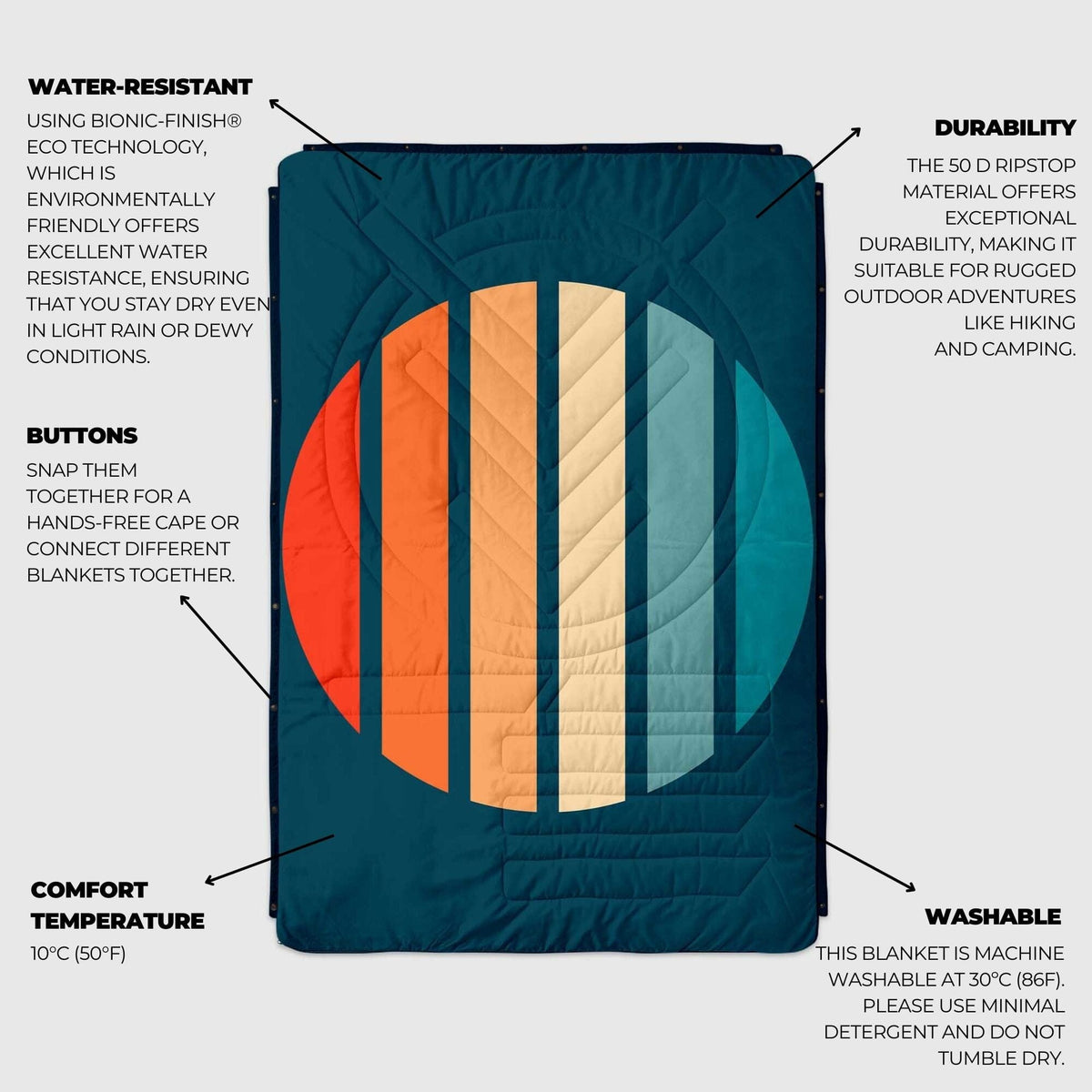 VOITED Fleece Outdoor Camping Blanket - Sunset Stripes Blankets VOITED 