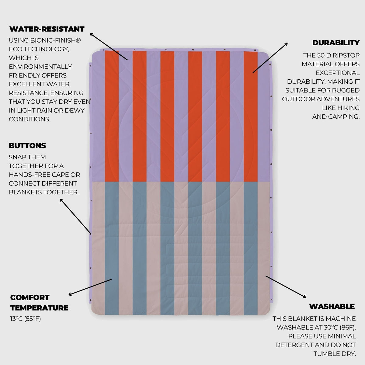 VOITED Recycled Ripstop Outdoor Camping Blanket - Arctic Mist/Digital Lavender Blankets VOITED 