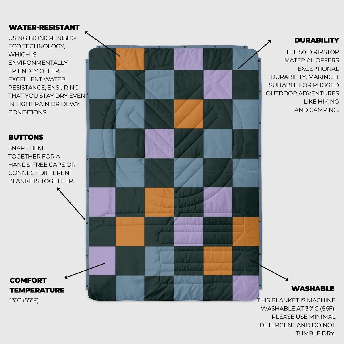 VOITED Recycled Ripstop Outdoor Camping Blanket - Cheeckers Blankets VOITED 