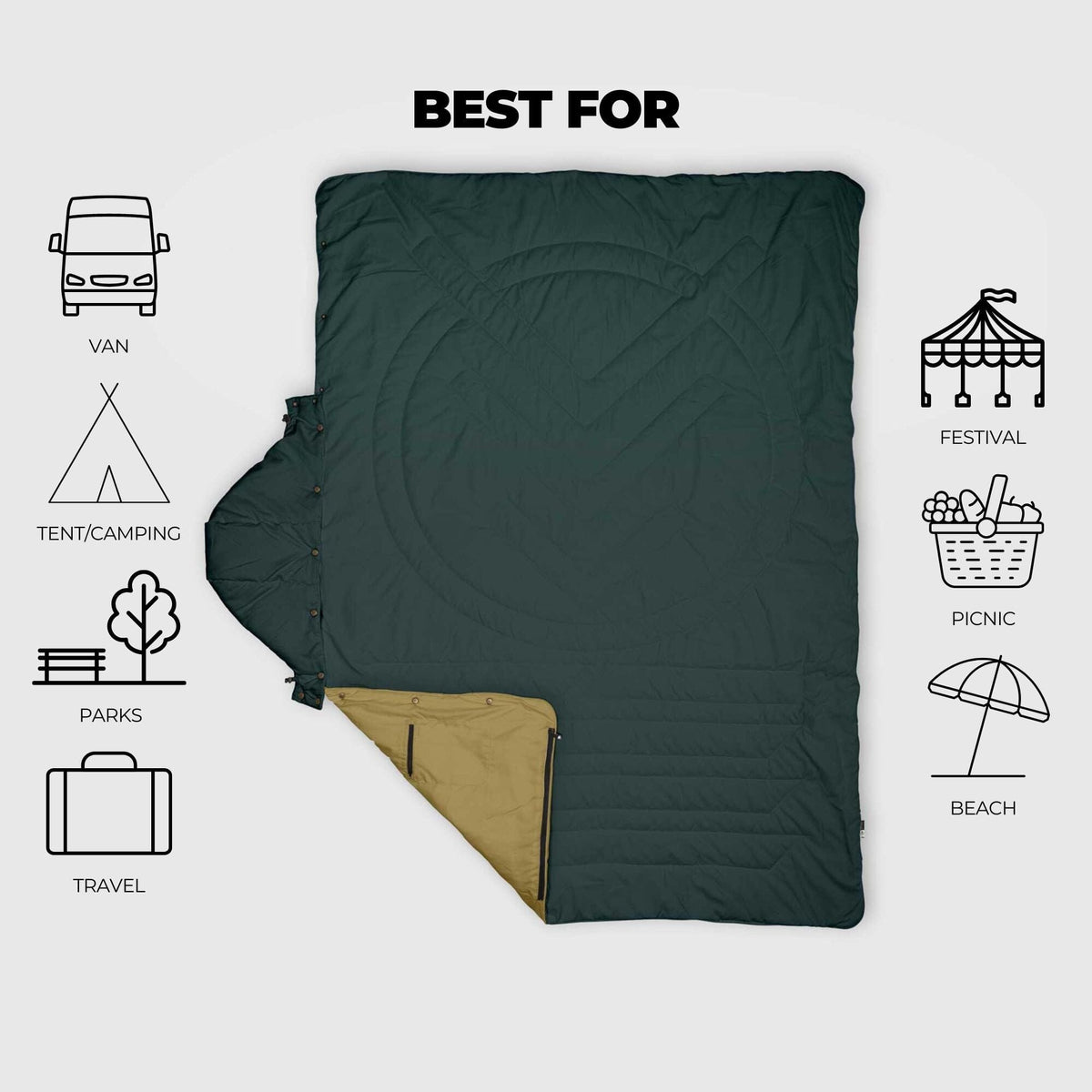 VOITED Recycled Ripstop Travel Blanket - Green Gabels / Dusty Sand Blankets VOITED 