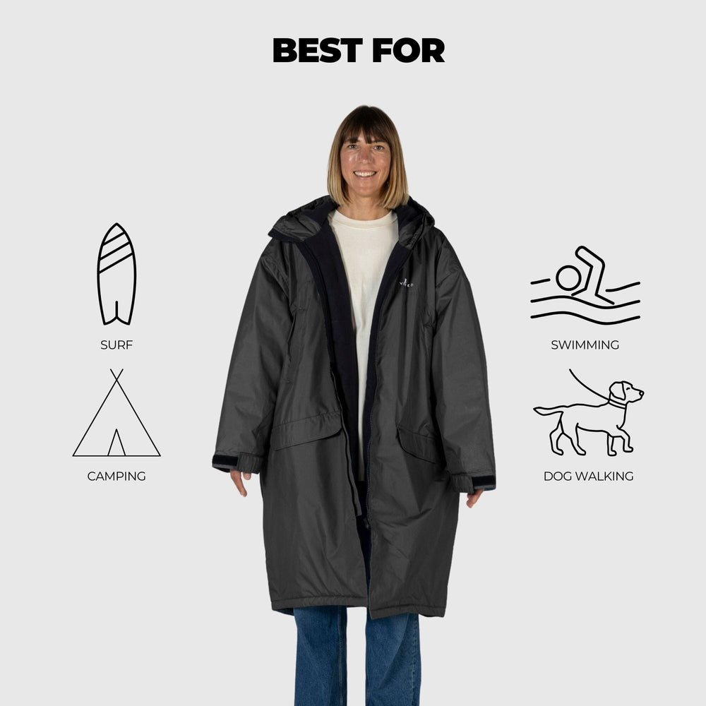 VOITED 3rd Edition Outdoor Changing Robe & Drycoat for Surfing, Camping, Vanlife & Wild Swimming - Black