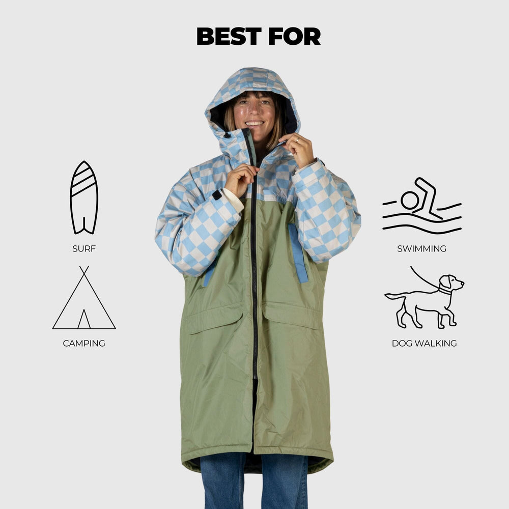 VOITED 3rd Edition Outdoor Changing Robe & Drycoat for Surfing, Camping, Vanlife & Wild Swimming - Blue Dancer