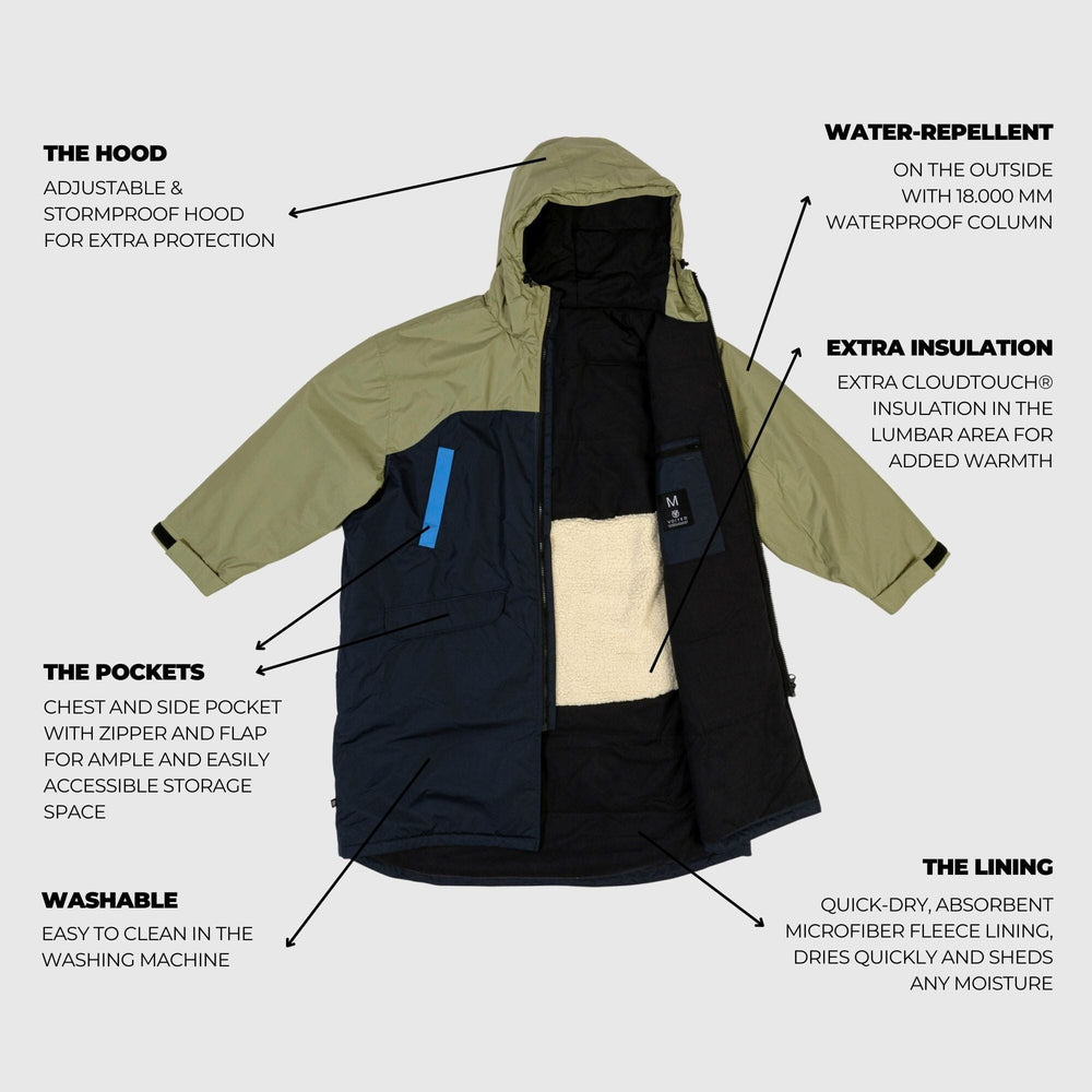 VOITED 3rd Edition Outdoor Changing Robe & Drycoat for Surfing, Camping, Vanlife & Wild Swimming - Ocean Navy/Olive