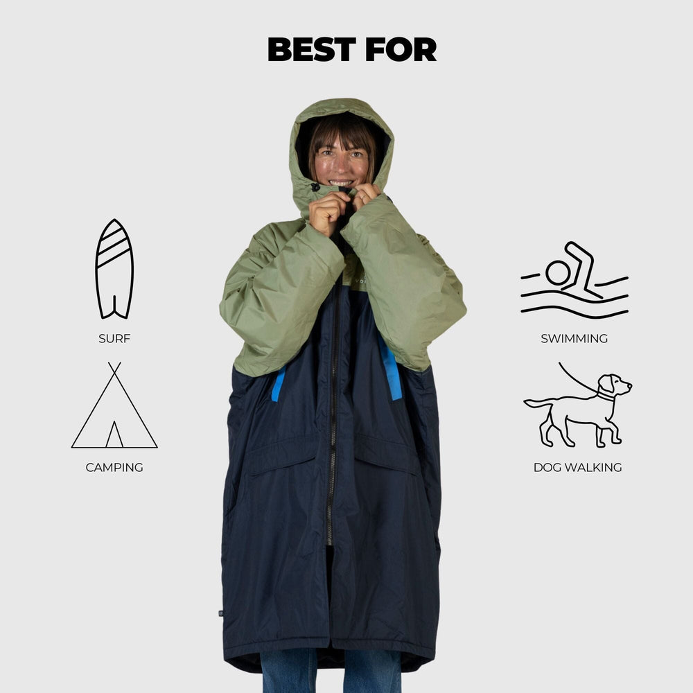 VOITED 3rd Edition Outdoor Changing Robe & Drycoat for Surfing, Camping, Vanlife & Wild Swimming - Ocean Navy/Olive