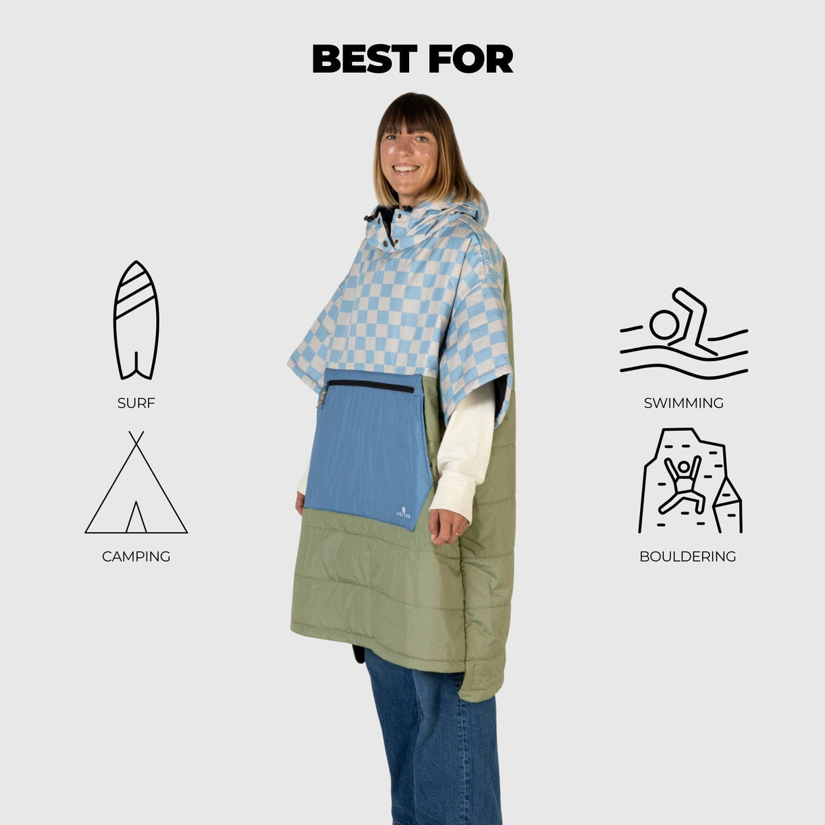 VOITED 3rd Edition Outdoor Poncho for Surfing, Camping, Vanlife & Wild Swimming - Blue Dancer Changewear VOITED 