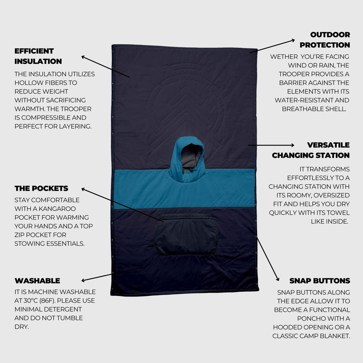VOITED Trooper Outdoor Premium Poncho-Blanket - Blue Steel / Graphite Blankets VOITED EU 