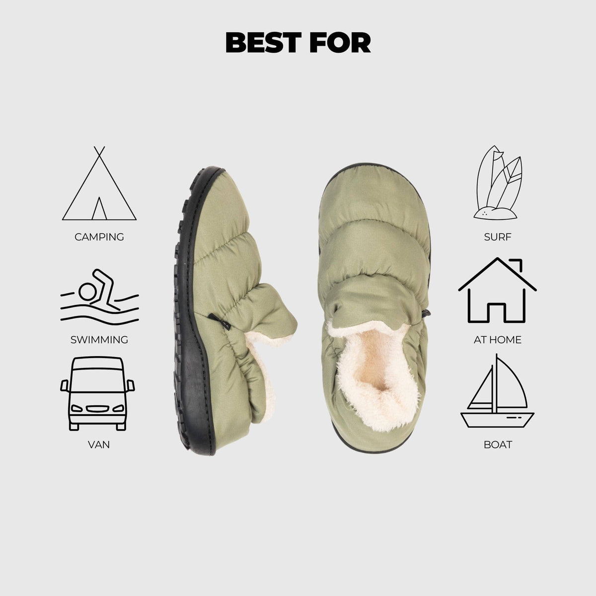 VOITED CloudTouch® Slippers - Lightweight, Indoor/Outdoor Fleece-Lined Camping Slippers - Sage Footwear VOITED 
