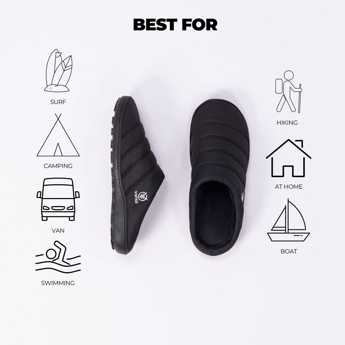 VOITED Soul Slipper - Lightweight, Indoor/Outdoor Camping Slippers - Black Footwear VOITED 
