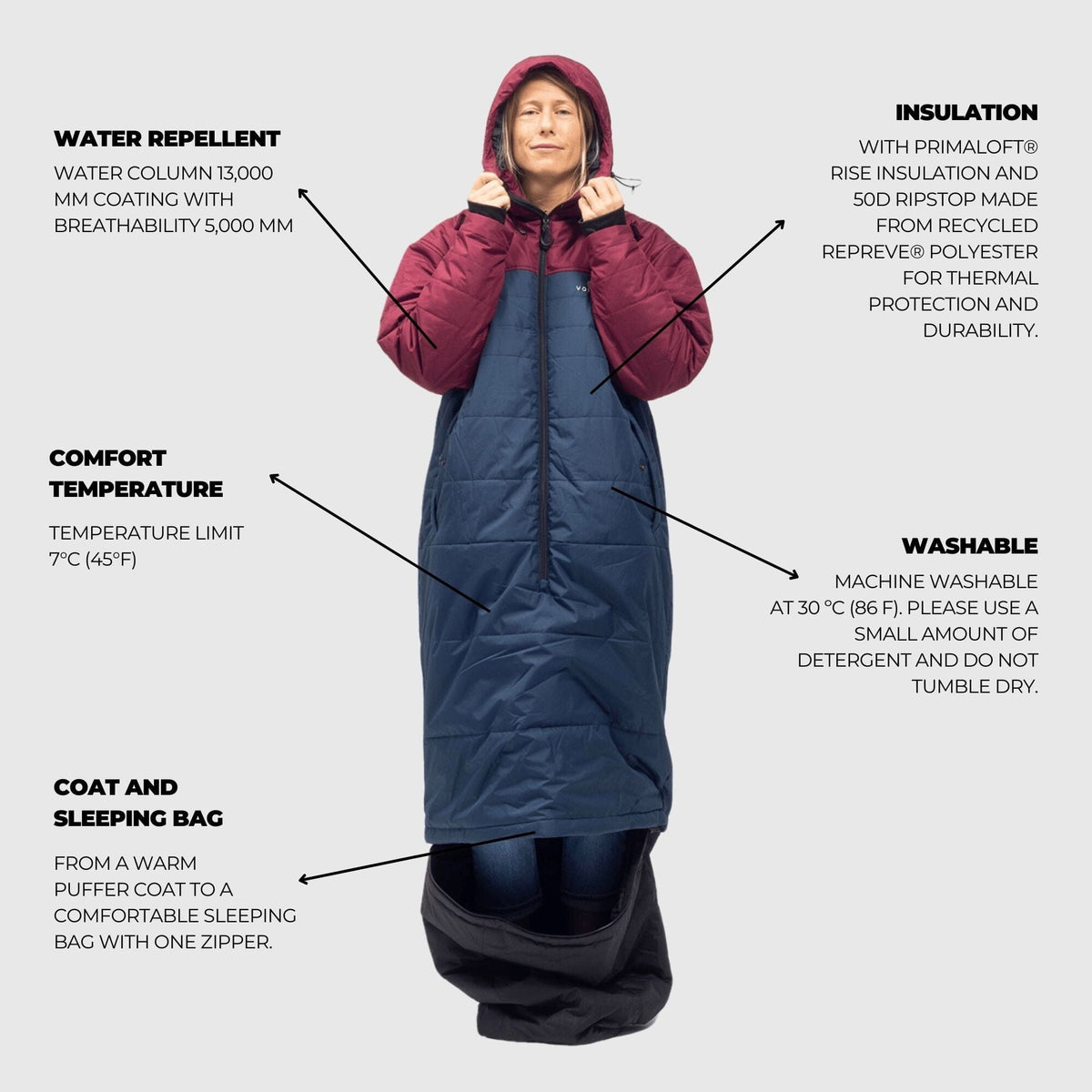 VOITED Premium Slumber Jacket for Camping, Vanlife & Indoor - Cardinal / Navy / Black Blankets VOITED 