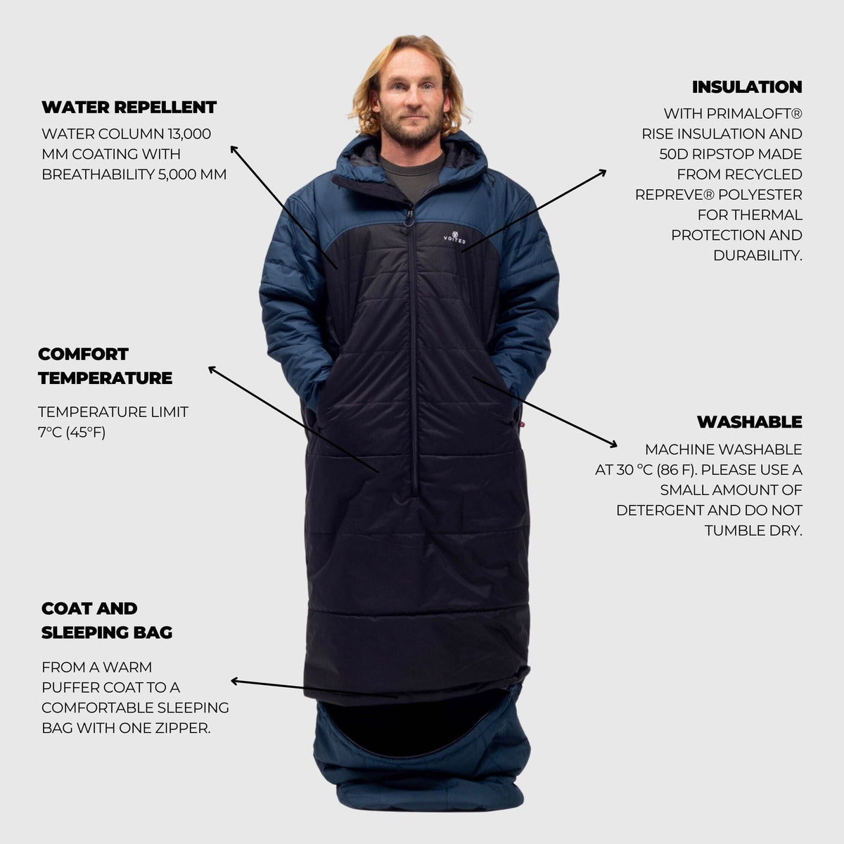 VOITED Premium Slumber Jacket for Camping, Vanlife & Indoor - Navy / Black / Navy Blankets VOITED 